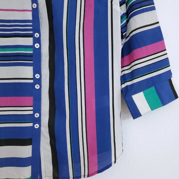 Paperwhite Women's Silk Blend Long Sleeve Collar Button Top Size 8 Striped - Picture 2 of 11